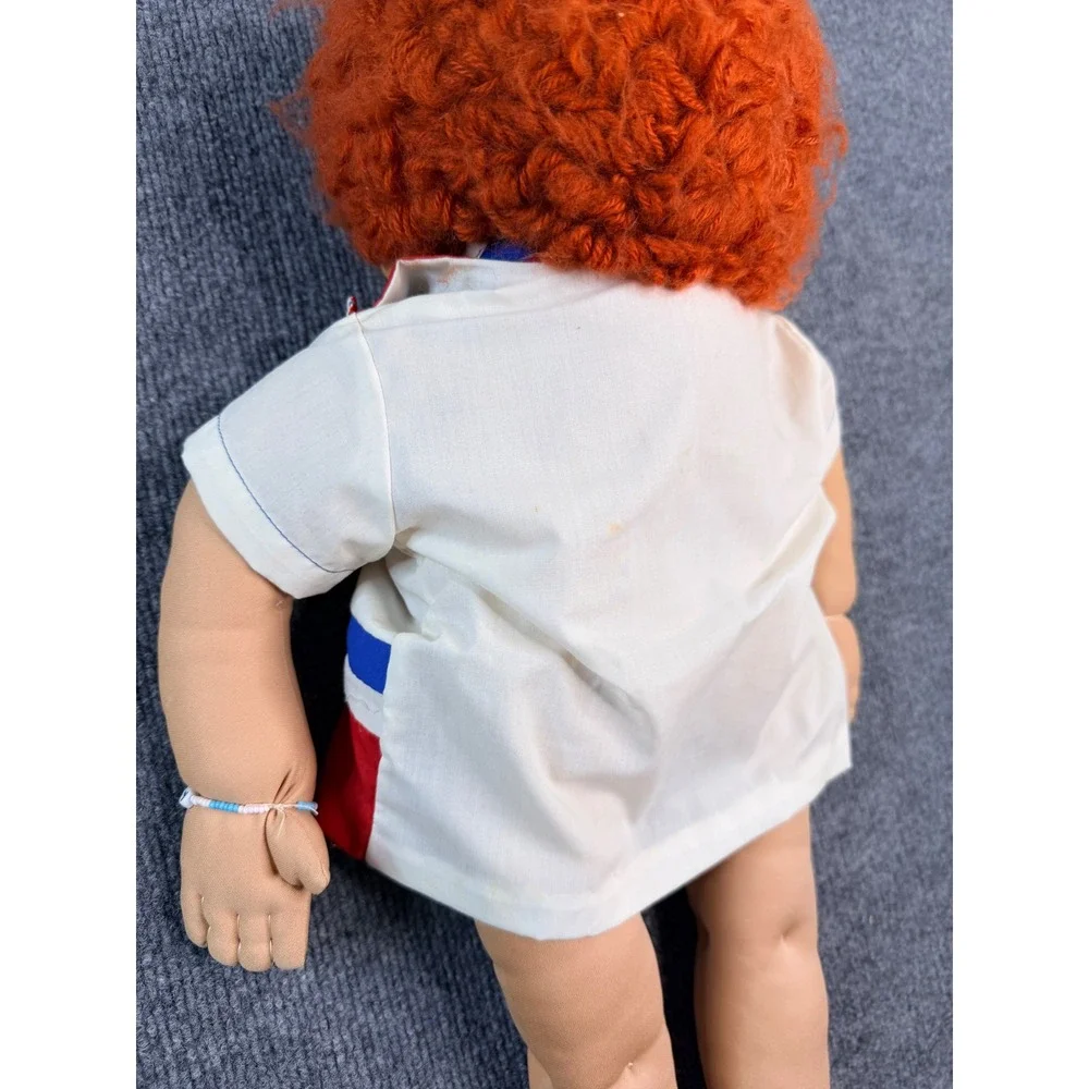 Vintage Handmade Soft Sculpture Cloth Doll Red Yarn Hair USA Shirt 21